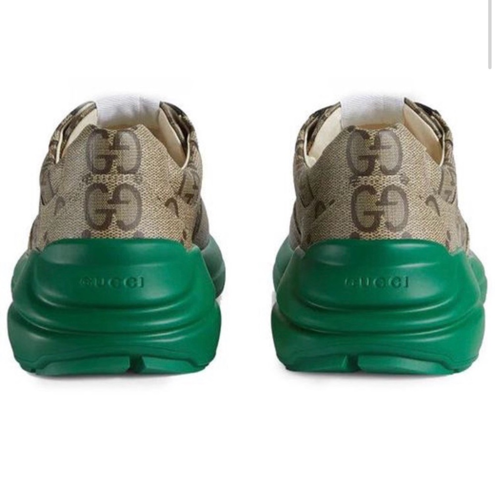 Gucci Beige GG Monogram Sneaker with Green Platform Sole - Picture 4 of 10
